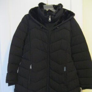 Andrew Marc Ladies' Long Stretch Faux Fur Lined Hood winter coat Black XL